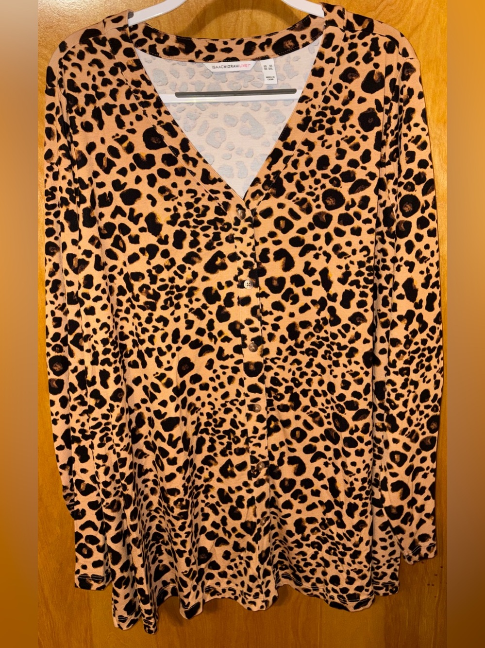 Isaac Mizrahi LIVE! black/beige leopard animal print ponte knit swing top 3X
